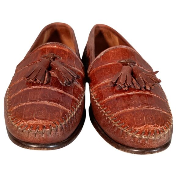 Belvedere Genuine Crocodile Loafers Shoes Mens 8 M Brown Tassel